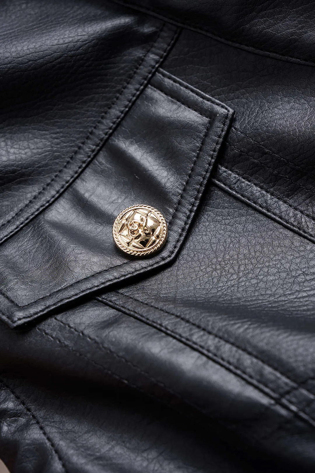 Faux Leather V-Neck Metallic Button Sleeveless Jumpsuit sold by Micas product image thumbnail 3