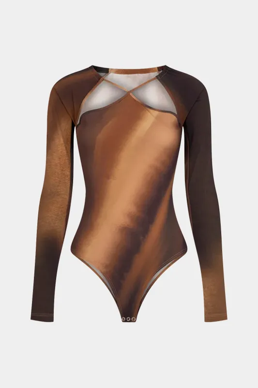 Tie Dye Ombre Print Cut Out Long-Sleeve Bodysuit sold by Micas