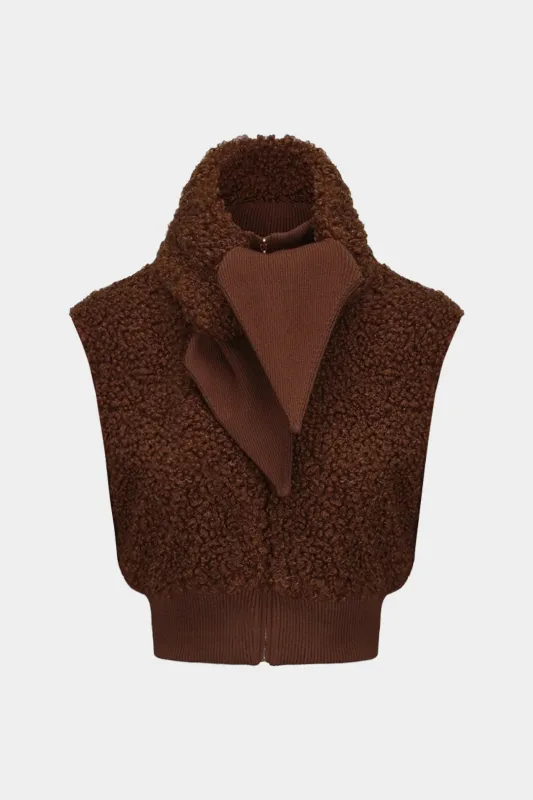 Knit Fleece Pathwork Asymmetrical High Collar Zipper Vest sold by Micas