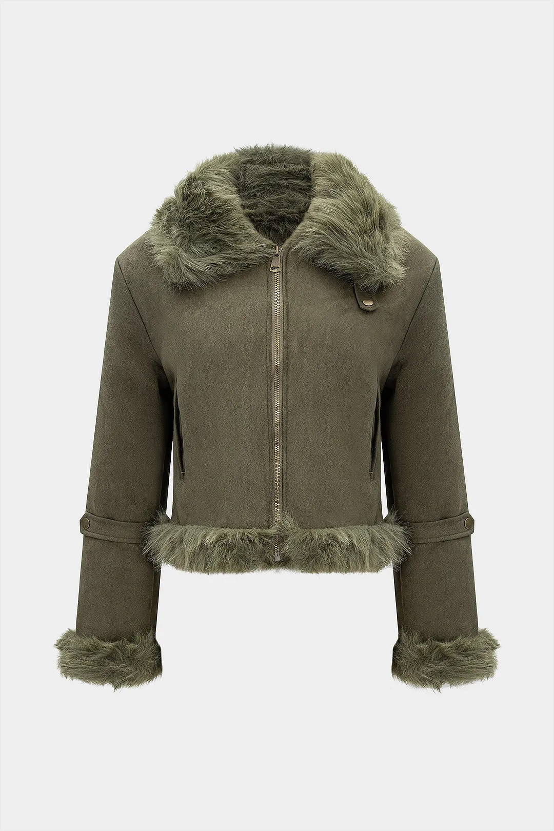 Suede Faux Fur Patchwork Zipper Pocket Jacket sold by Micas