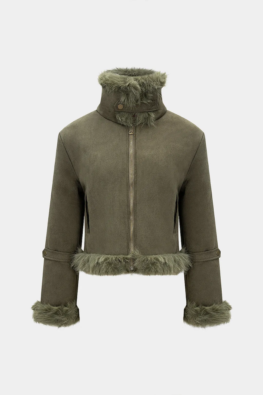 Suede Faux Fur Patchwork Zipper Pocket Jacket sold by Micas product image thumbnail 2