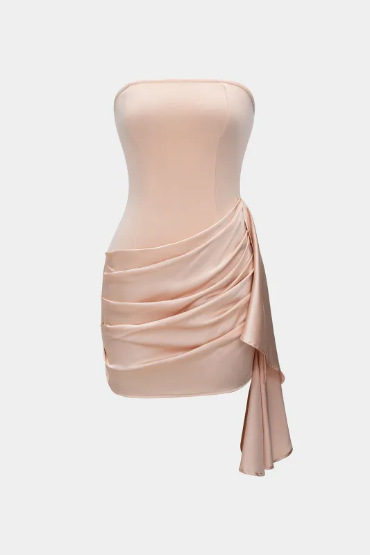 Satin Patchwork Pleated Strapless Mini Dress sold by Micas