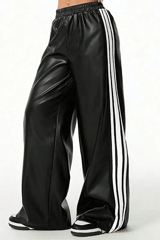 Faux Leather Contrast Shirred Waistband Wide Leg Pants sold by Micas