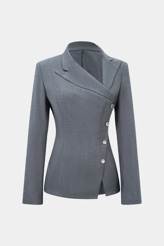 Asymmetrical Neck Button Blazer sold by Micas