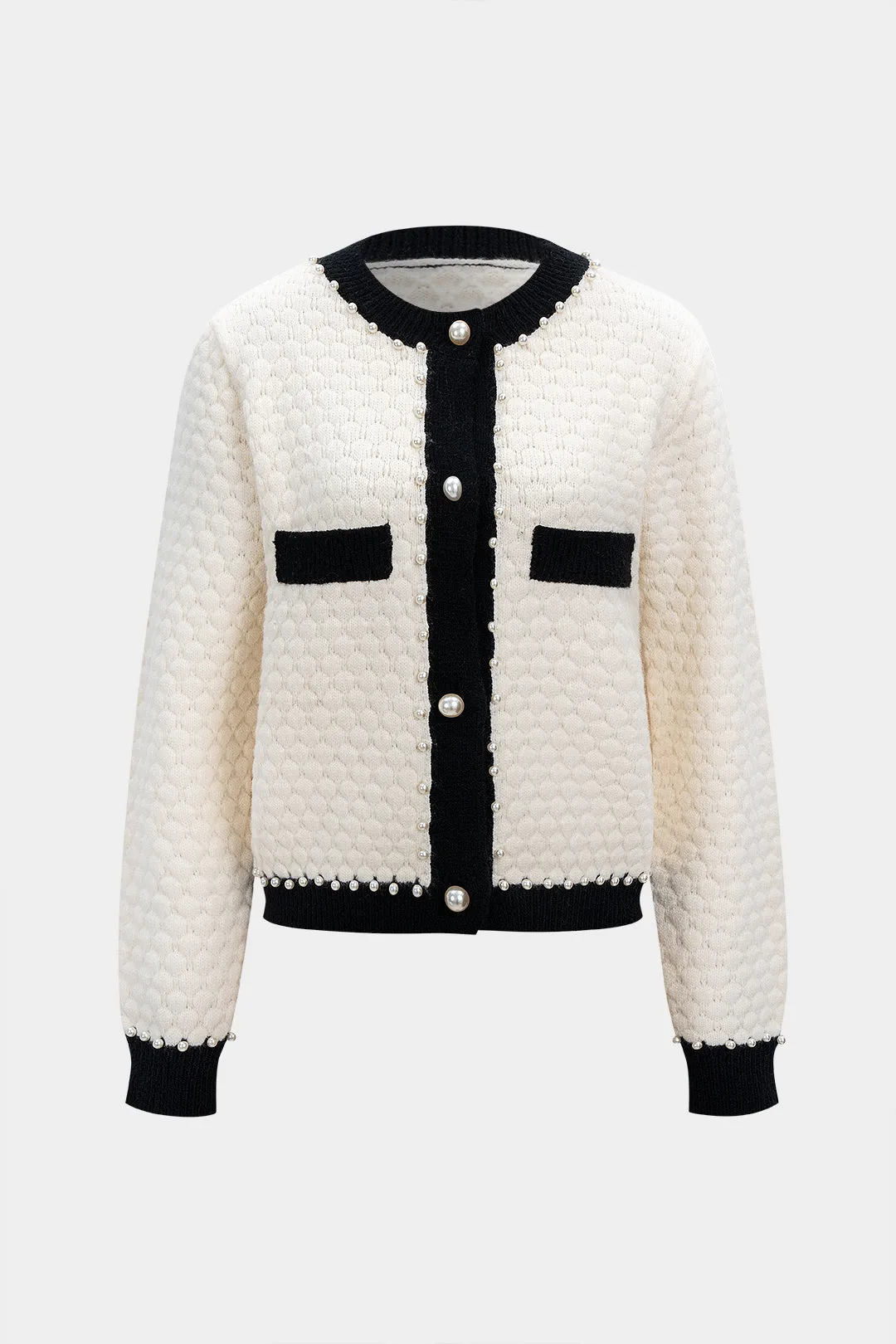 Knit Contrast Binding Button Cardigan sold by Micas