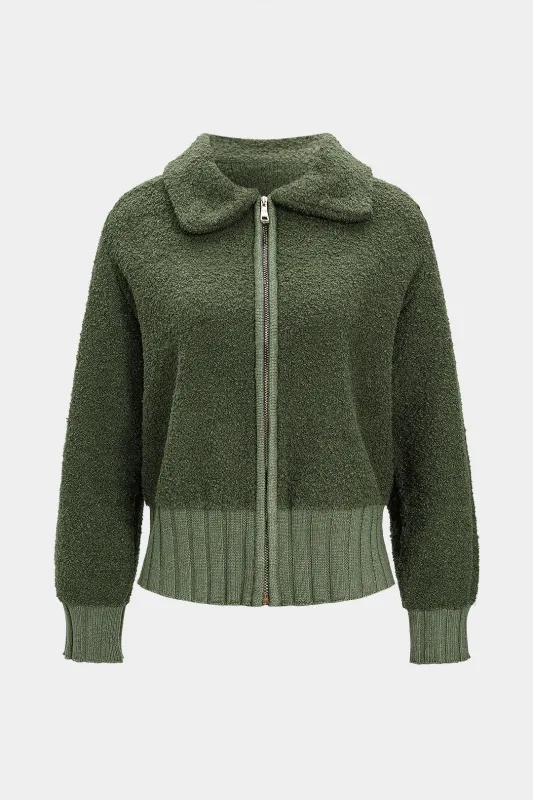 Knit Contrast Zipper Cardigan sold by Micas