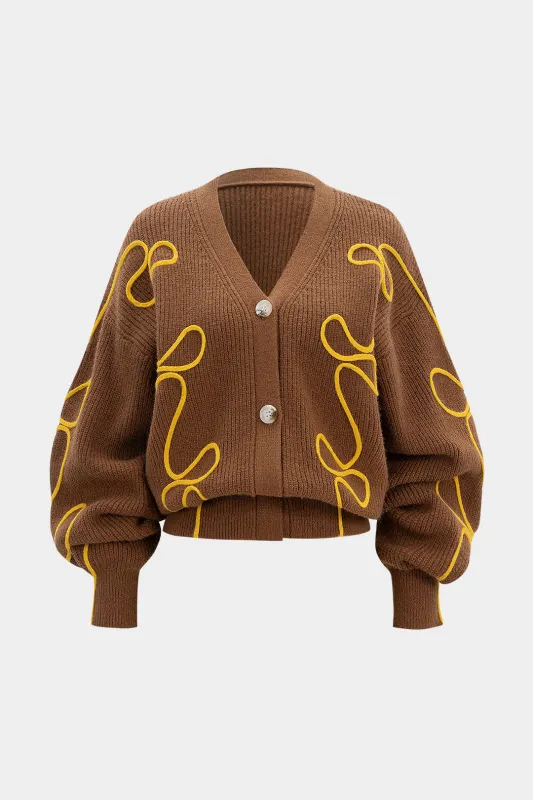 Knit V-Neck Irregular Applique Cardigan sold by Micas