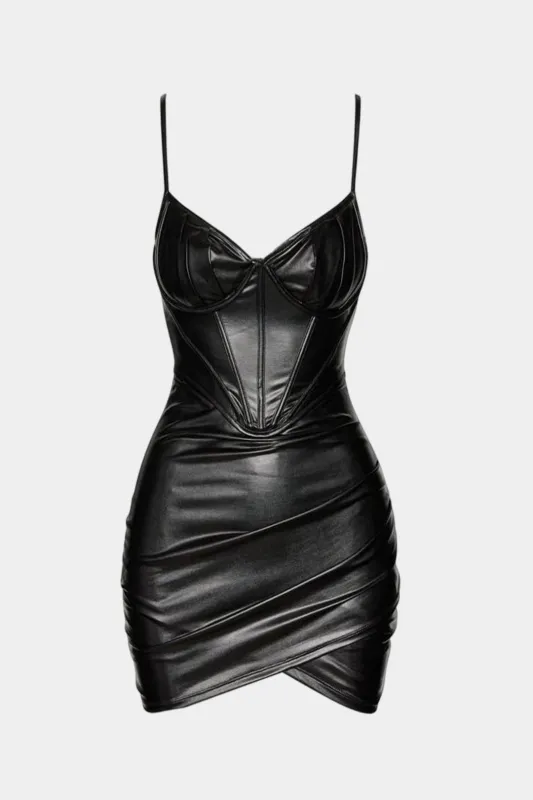 Faux Leather Bustier Sleeveless Mini Dress sold by Micas