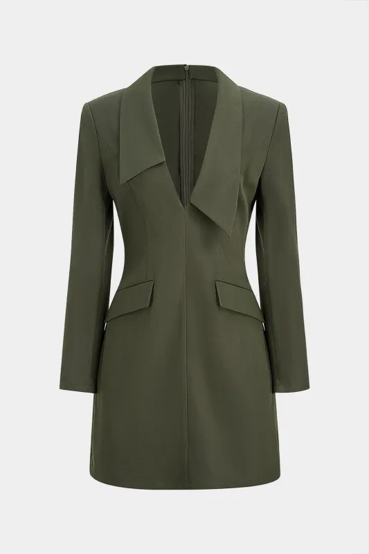 Asymmetrical Deep V-Neck Pocket Long-Sleeve Dress sold by Micas