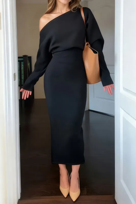 One Shoulder Long Sleeve Midi Dress sold by Micas