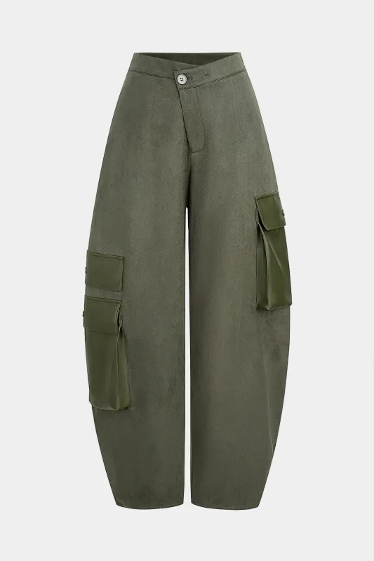 Faux Leather Suede Patchwork Asymmetrical Wide Leg Pants sold by Micas