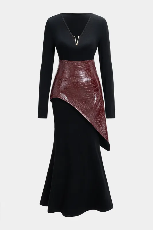 Solid Long-Sleeve Dress And Faux Leather Skirt Set sold by Micas