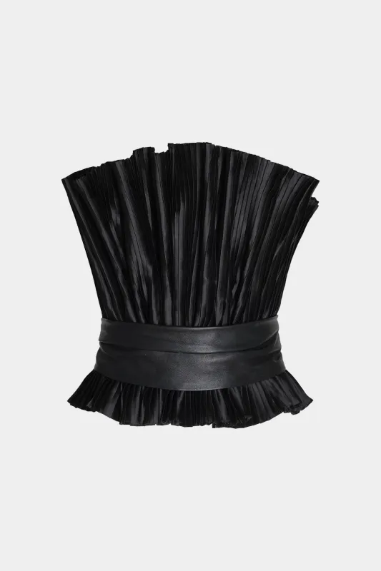 Faux Leather Patchwork Belted Ruched Tube Top sold by Micas