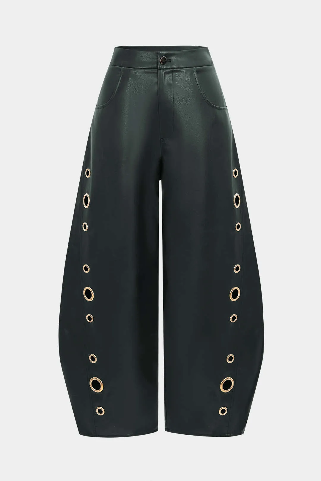 Faux Leather Metallic Zipper Hollow Out Ring Trousers sold by Micas product image thumbnail 5