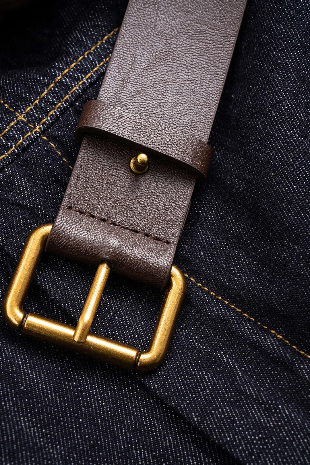 Denim Faux Leather Patchwork Belted Long-Sleeve Jumpsuit sold by Micas product image thumbnail 3