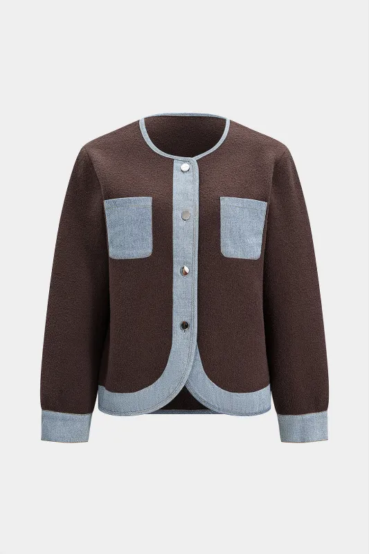 Knit Denim Patchwork Round Neck Cardigan sold by Micas