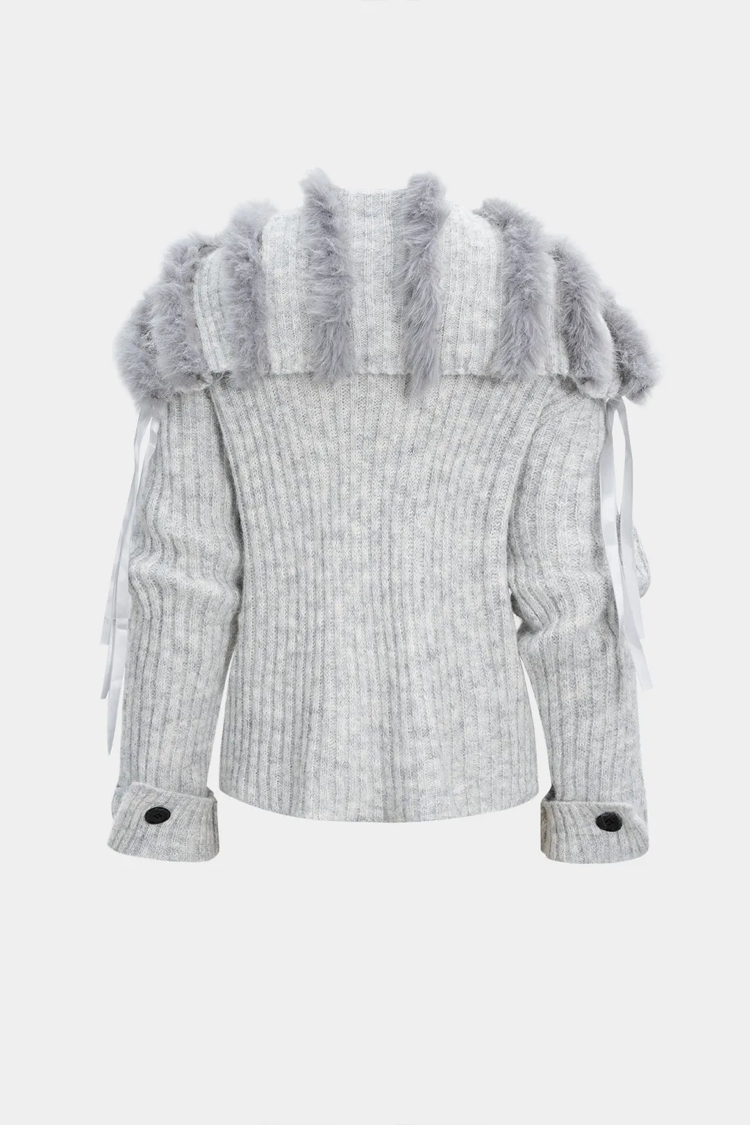 Knit Faux Fur Patchwork Button Tie-Up Cardigan sold by Micas product image thumbnail 2