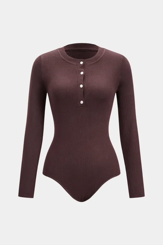 Round Neck Button Long-Sleeve Bodysuit made by Micas