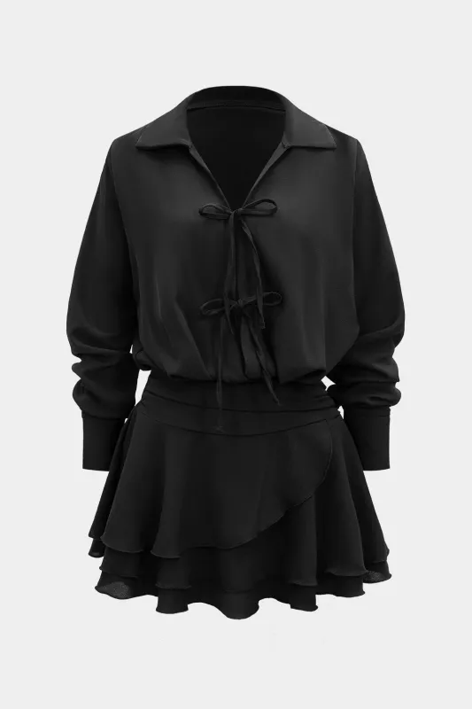 Ruffle Hem Cut Out Long-Sleeve Mini Dress sold by Micas