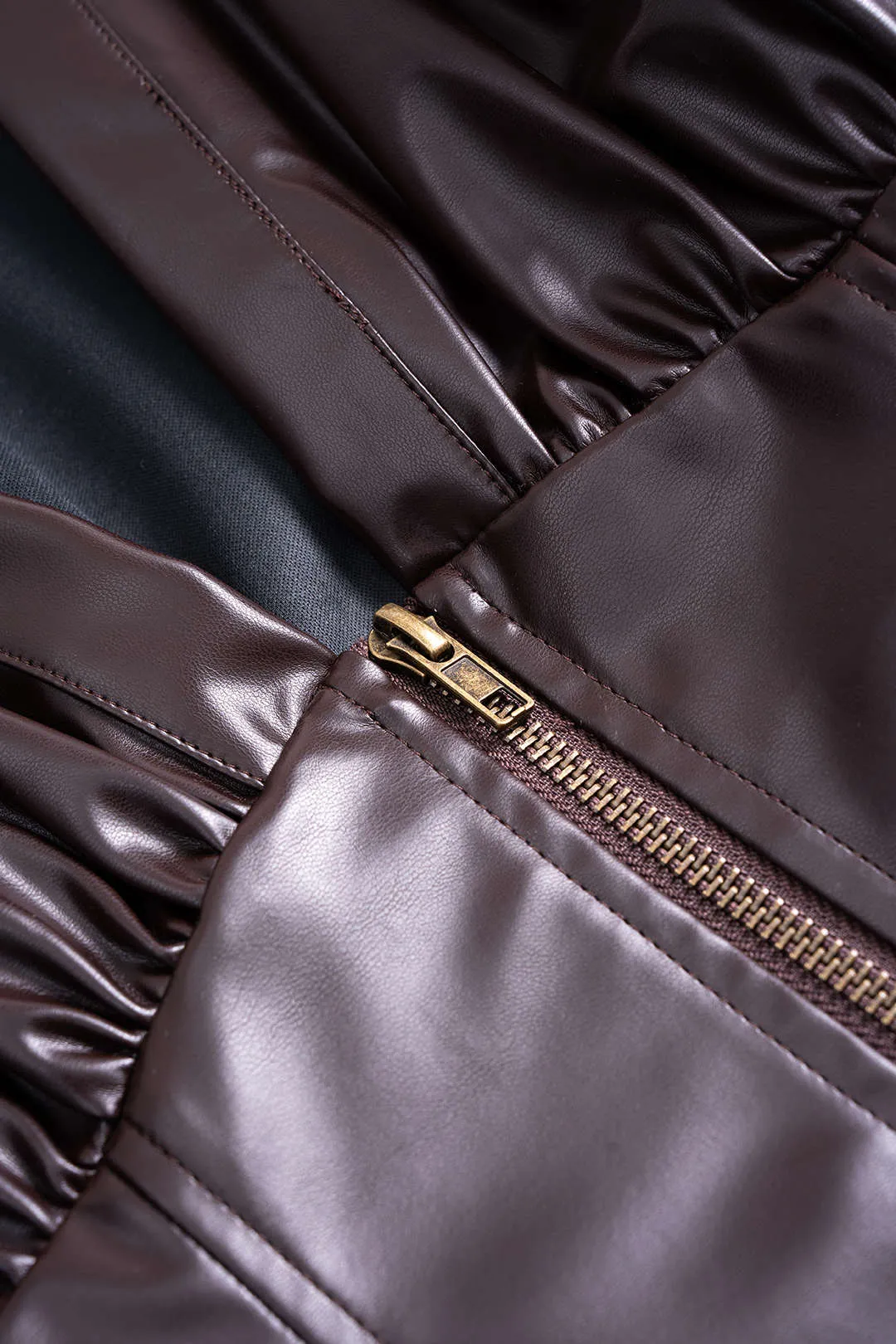 Faux Leather V-Neck Zipper Jacket sold by Micas product image thumbnail 3