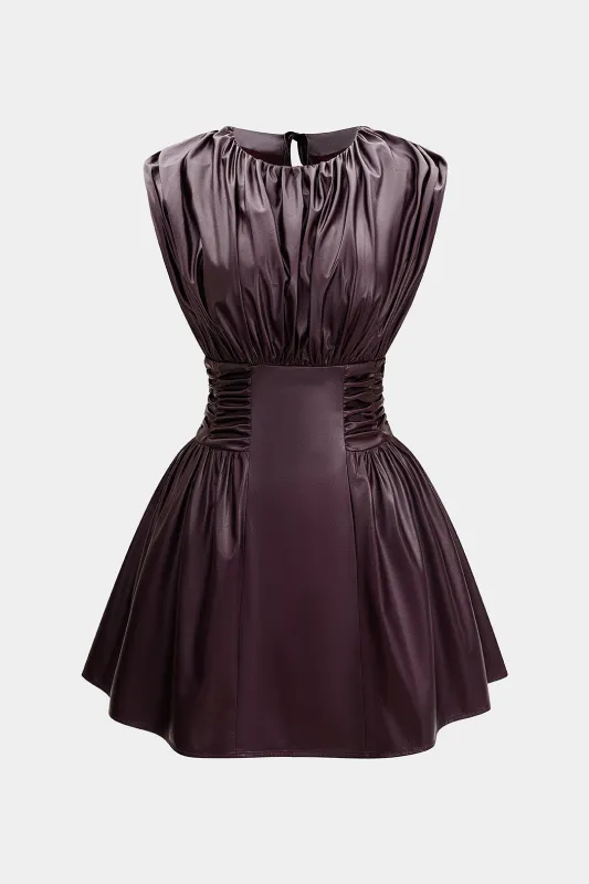 Faux Leather Ruched Tie Back Backless Sleeveless Mini Dress sold by Micas