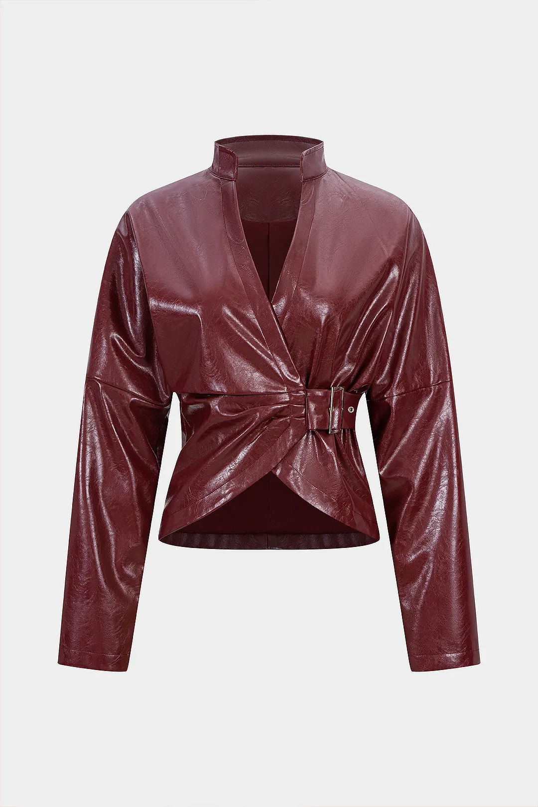 Faux Leather V-Neck Asymmetrical Jacket sold by Micas