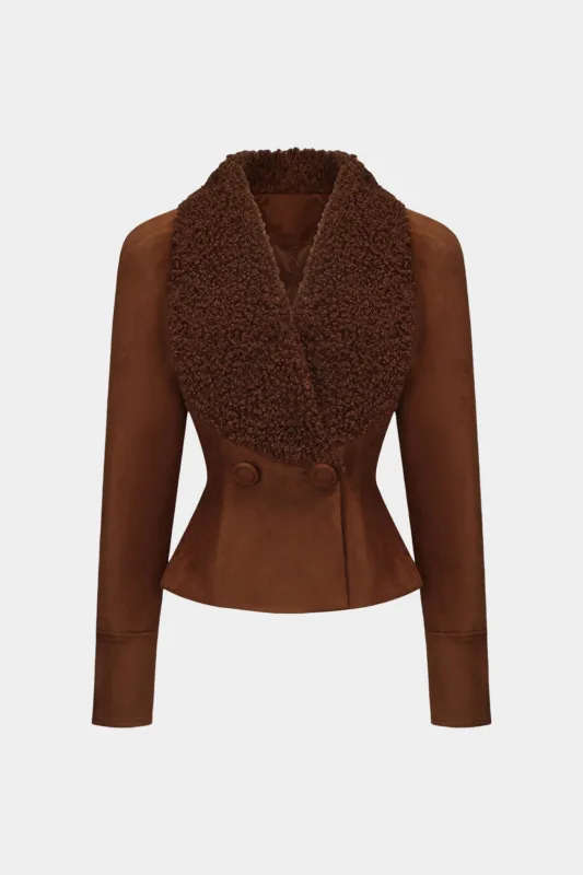 Suede Fleece Patchwork Notched Lapel Button Blazer sold by Micas