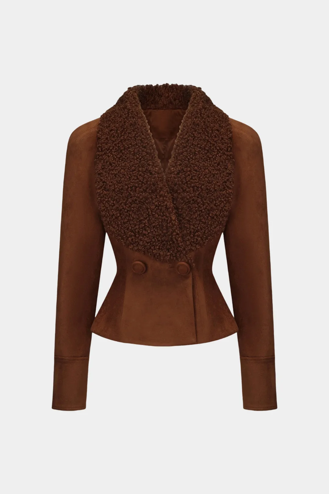 Suede Fleece Patchwork Notched Lapel Button Blazer sold by Micas