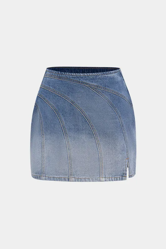 Denim Asymmetrical Seamdetail  Skirt sold by Micas