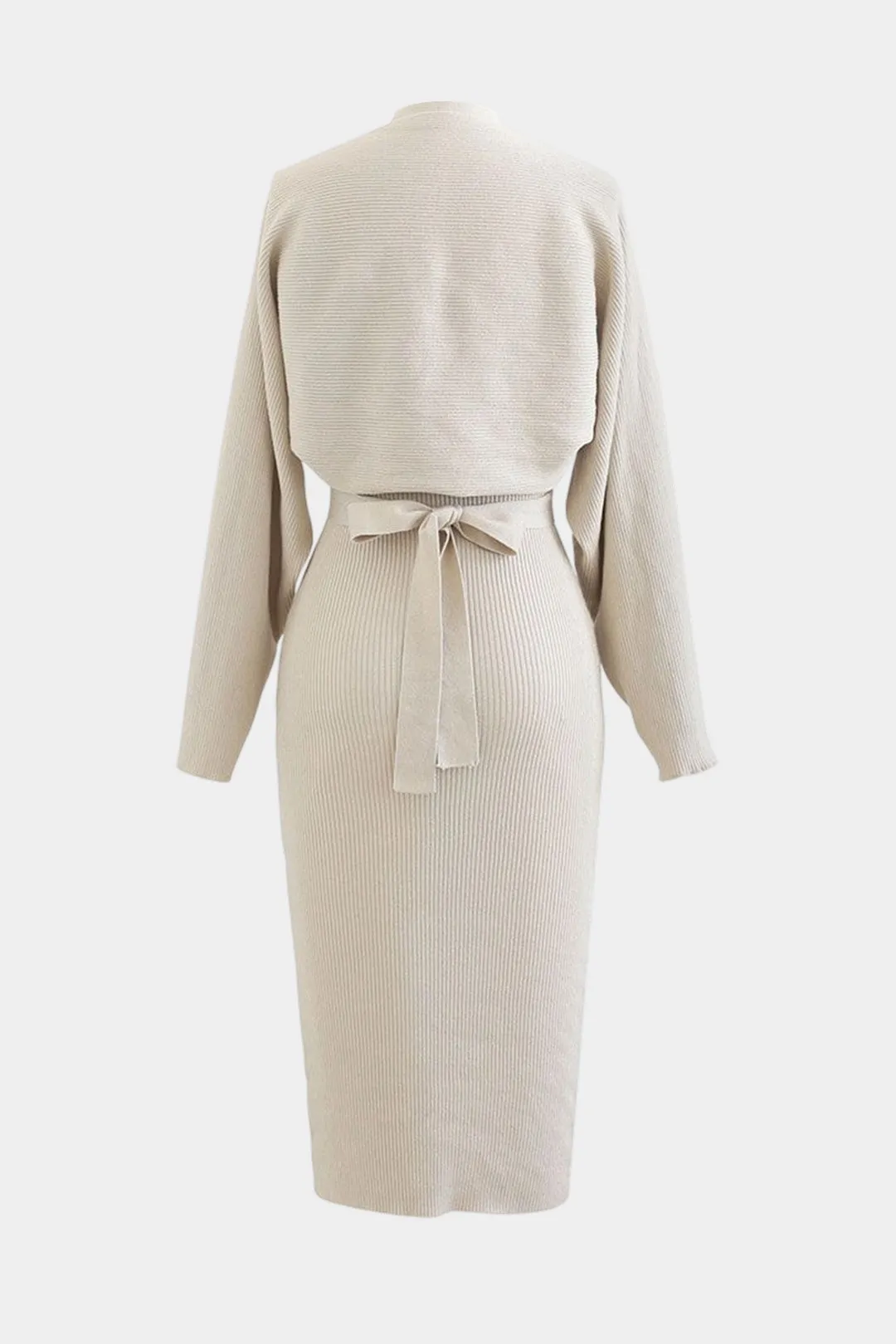 Knit Long-Sleeve Cardigan And Halter Ribbed Crossed Tie Back Set sold by Micas product image thumbnail 2