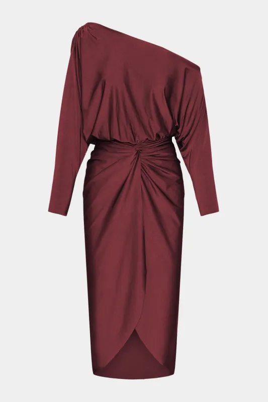One Shoulder Twist Knot Long-Sleeve Midi Dress made by Micas