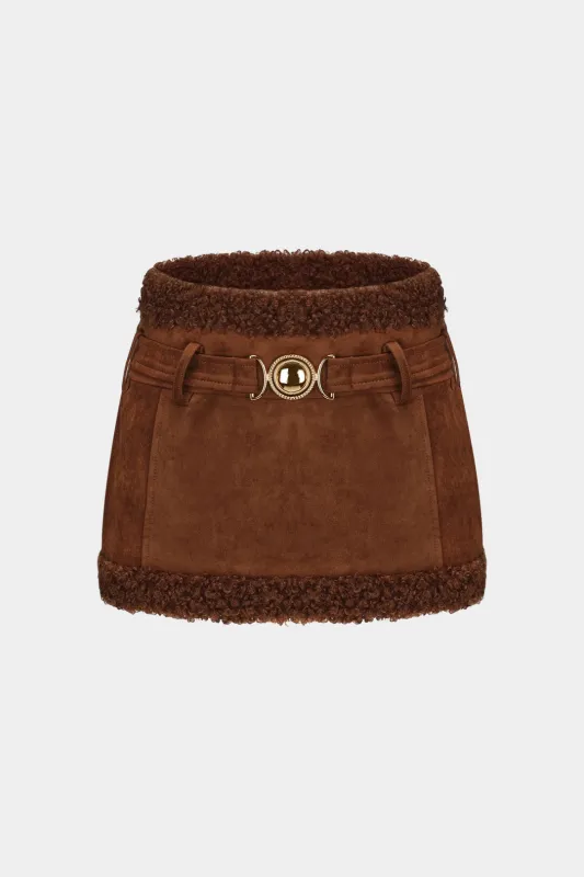 Suede Fleece Patchwork Belted Skirt made by Micas
