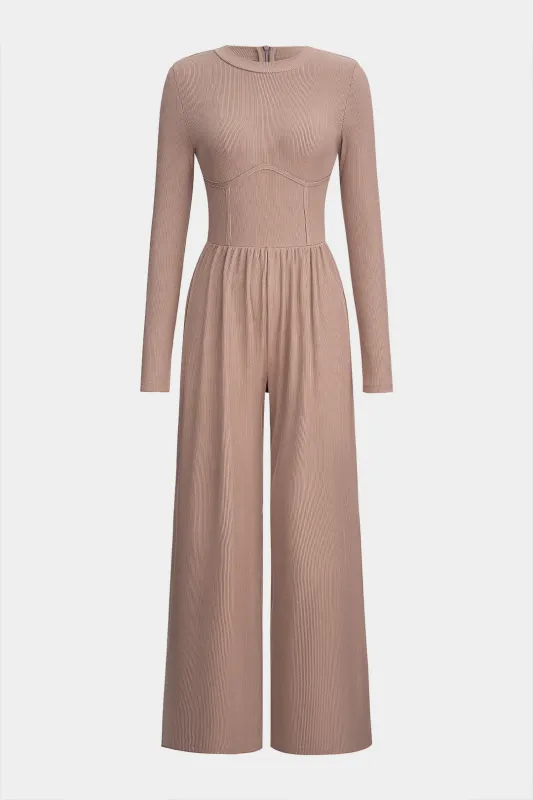 Round Neck Corset Zipper Long-Sleeve Jumpsuit sold by Micas