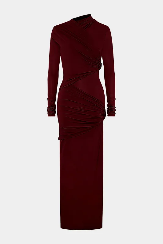 Asymmetrical Ruched Long-Sleeve Maxi Dress sold by Micas