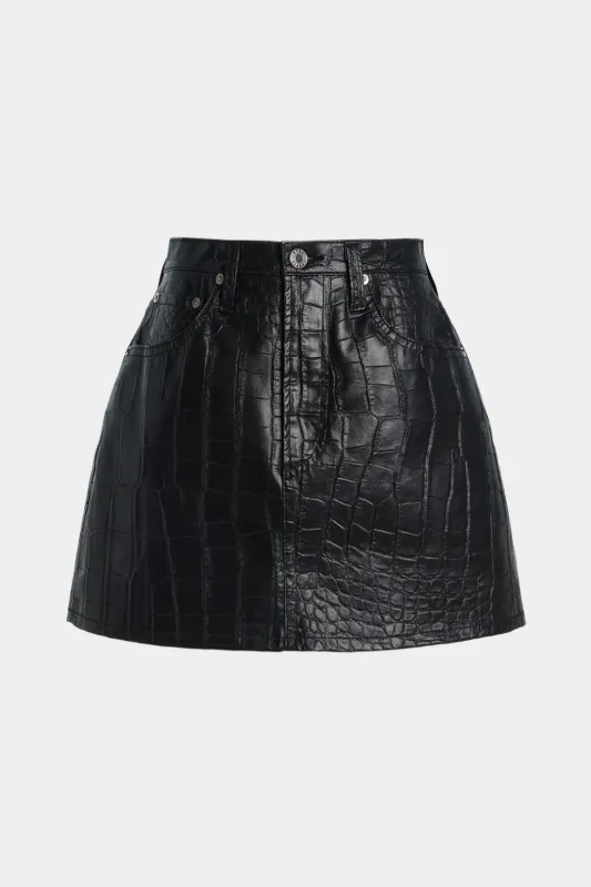 Crocodile Print Faux Leather Button Pocket Skirt sold by Micas