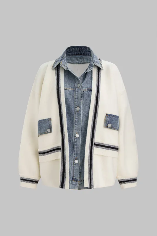 Knit Denim Patchwork Contrast Binding Cardigan sold by Micas