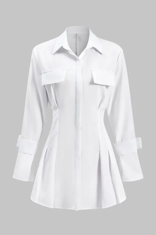 Lapel Waist-Cinching Long-Sleeve Mini Dress sold by Micas