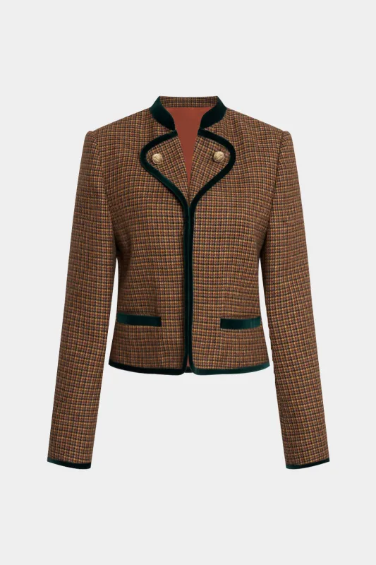 Houndstooth Print Tweed Velvet Patchwork Blazer sold by Micas