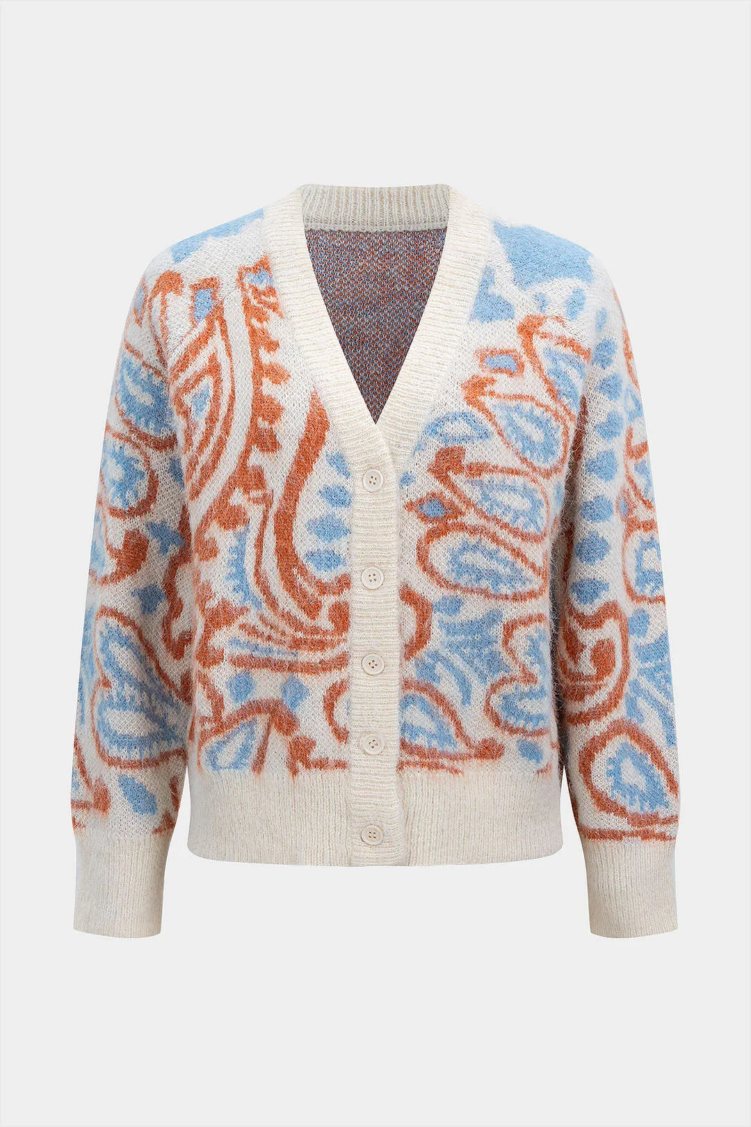 Knit Artistic Print V-Neck Button Cardigan sold by Micas