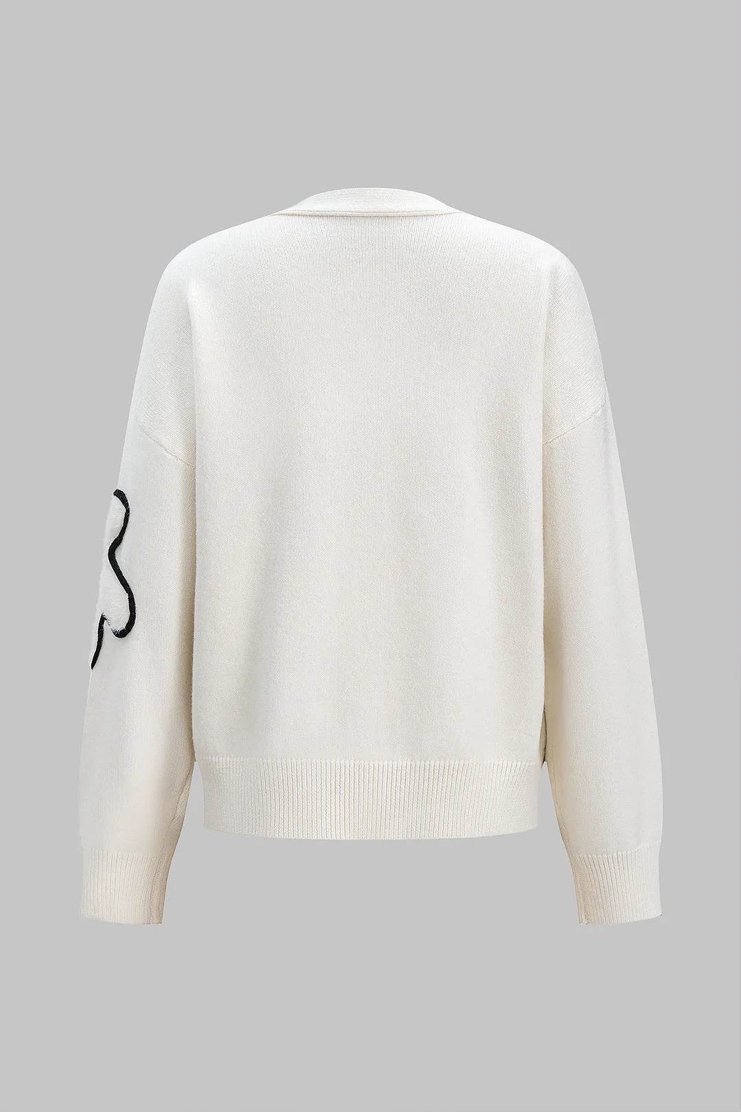 Knit Contrast Flower Applique V-Neck Button Cardigan sold by Micas product image thumbnail 3