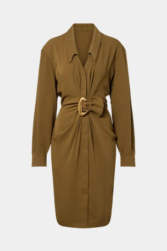 Lapel Metallic Buckle Long-Sleeve Midi Dress sold by Micas