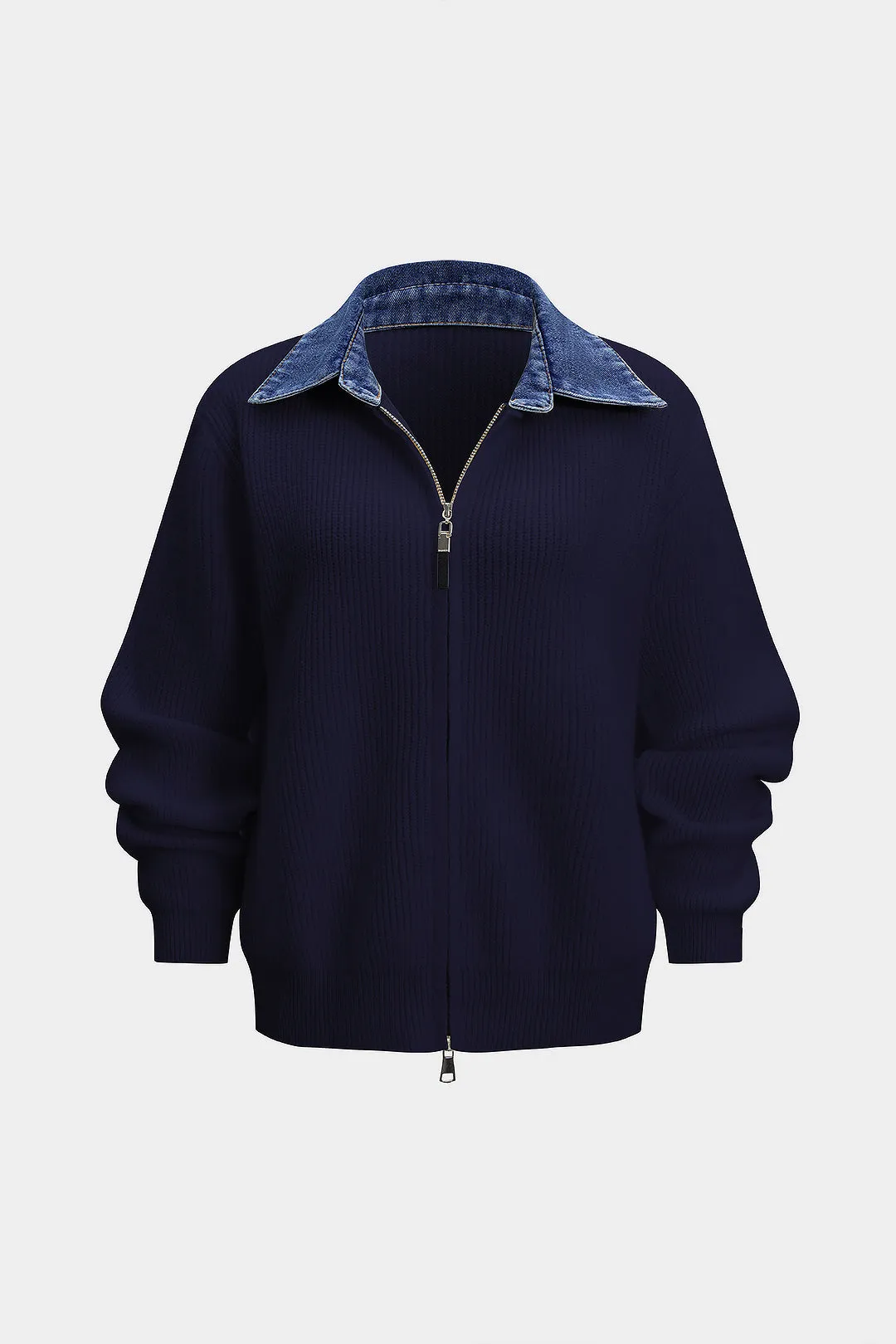 Knit Denim Patchwork Zipper Cardigan sold by Micas product image thumbnail 5