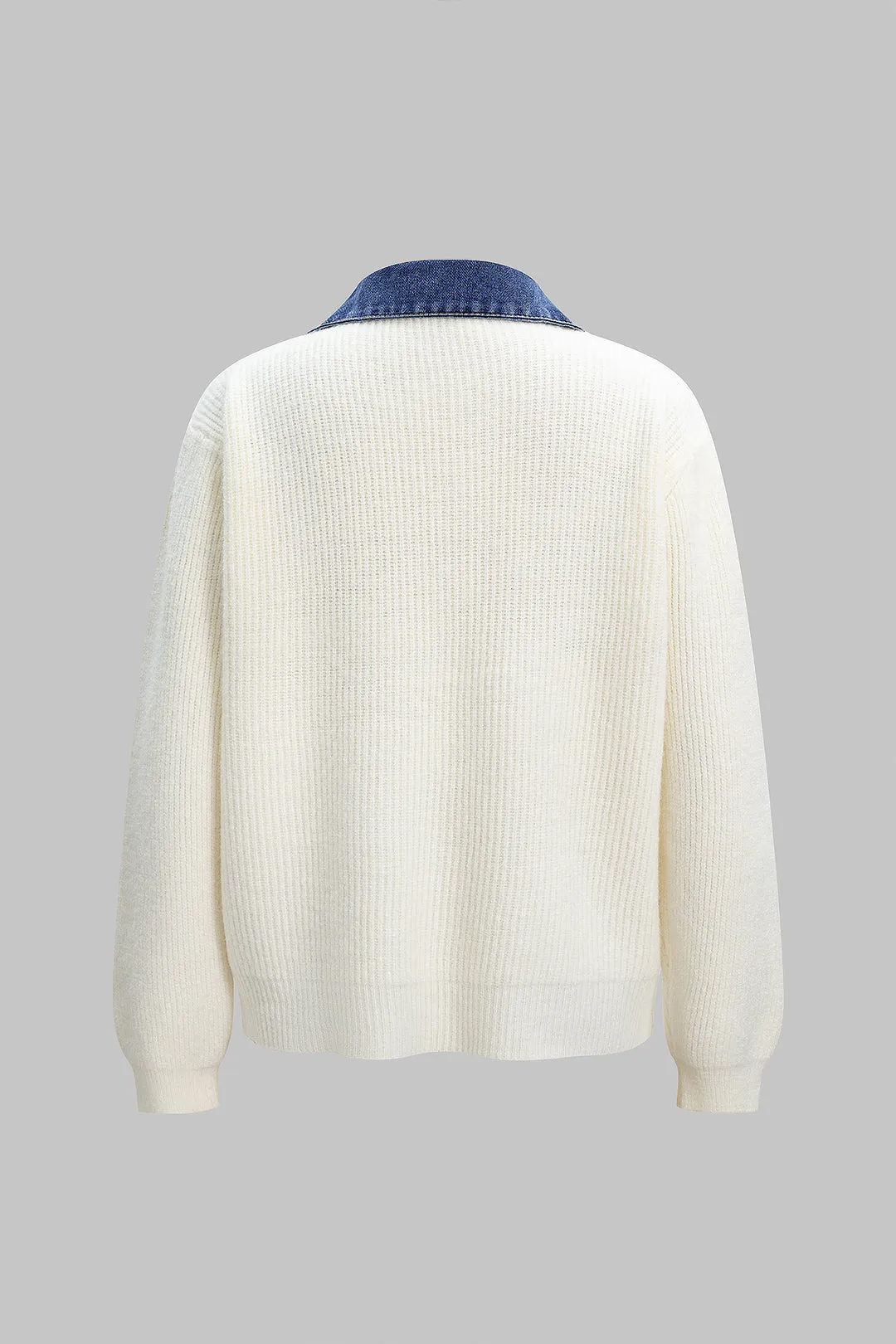 Knit Denim Patchwork Zipper Cardigan sold by Micas product image thumbnail 2