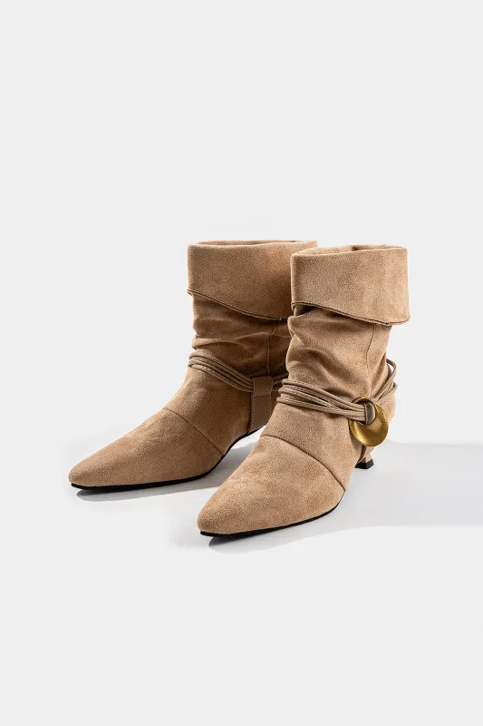 Suede Metallic Decor Pointed Ankle Boots sold by Micas