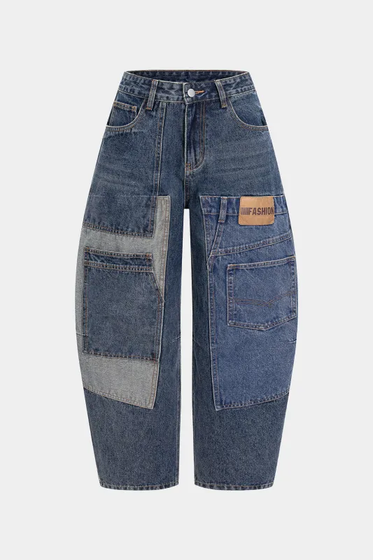 Plus Size Denim Contrast Pocket Jeans sold by Micas