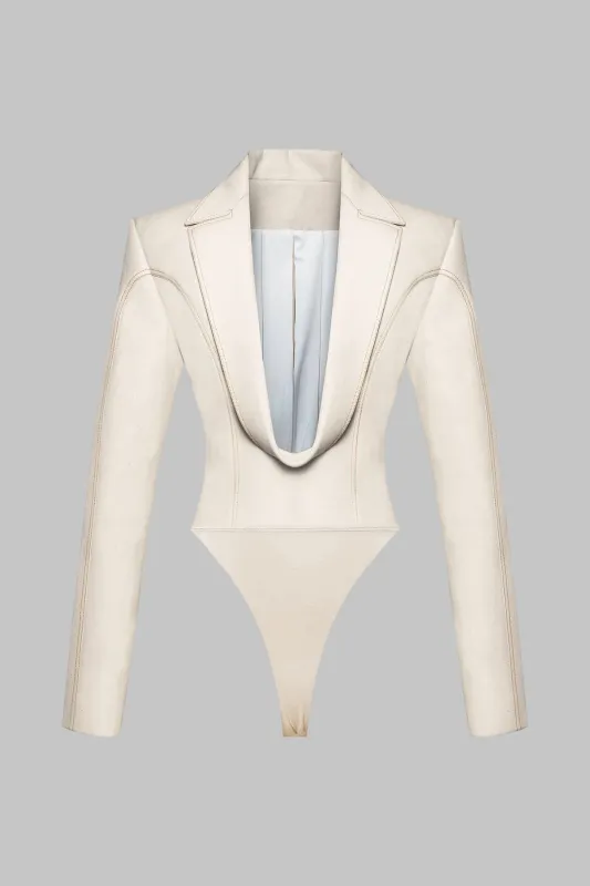 Deep Draped Cowl Neck Long-Sleeve Bodysuit sold by Micas