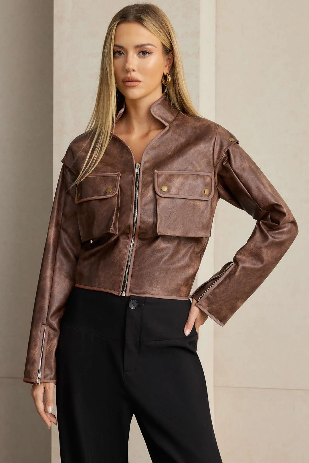 Faux Leather Pocket Zipper Jacket sold by Micas product image thumbnail 5