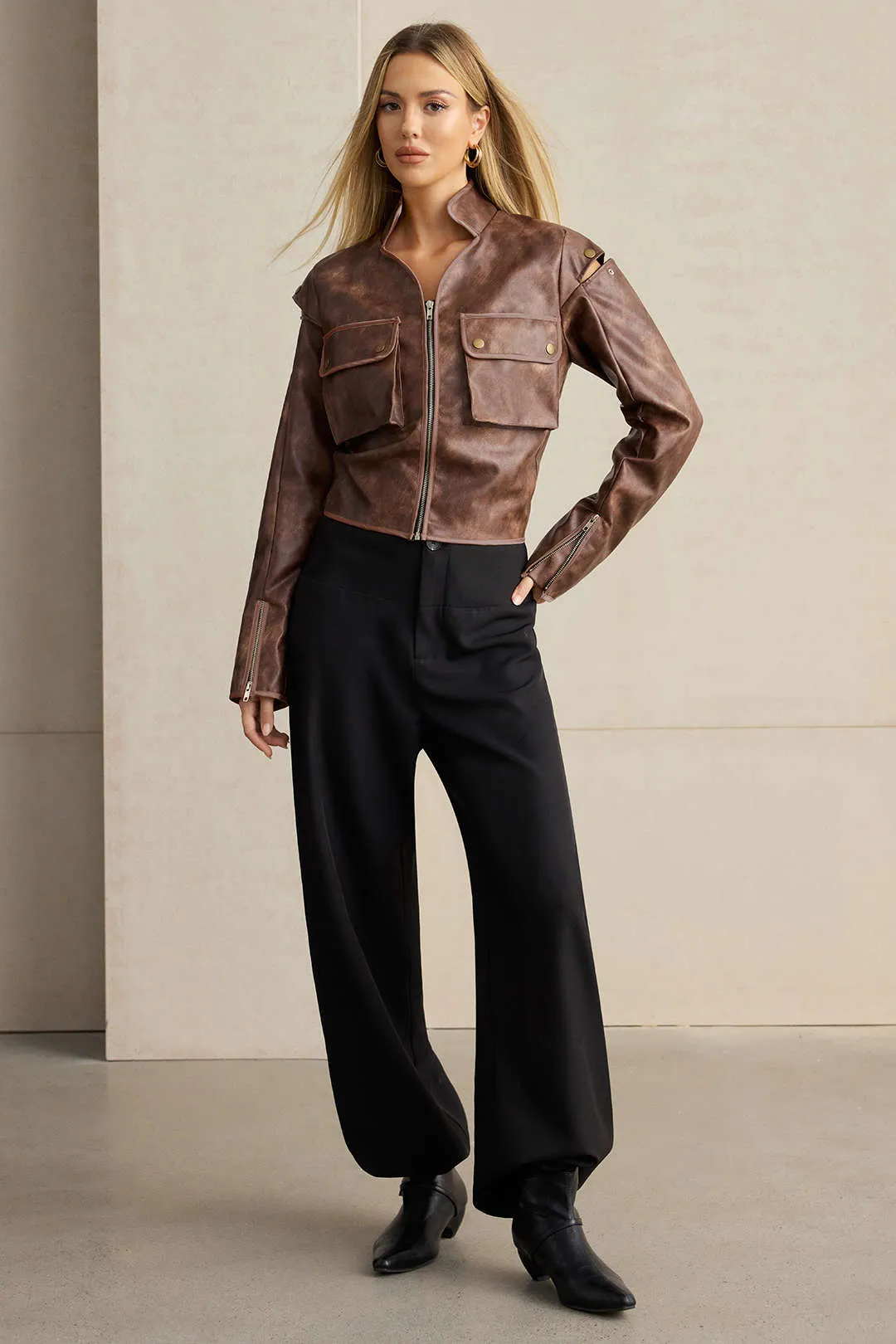 Faux Leather Pocket Zipper Jacket sold by Micas product image thumbnail 2