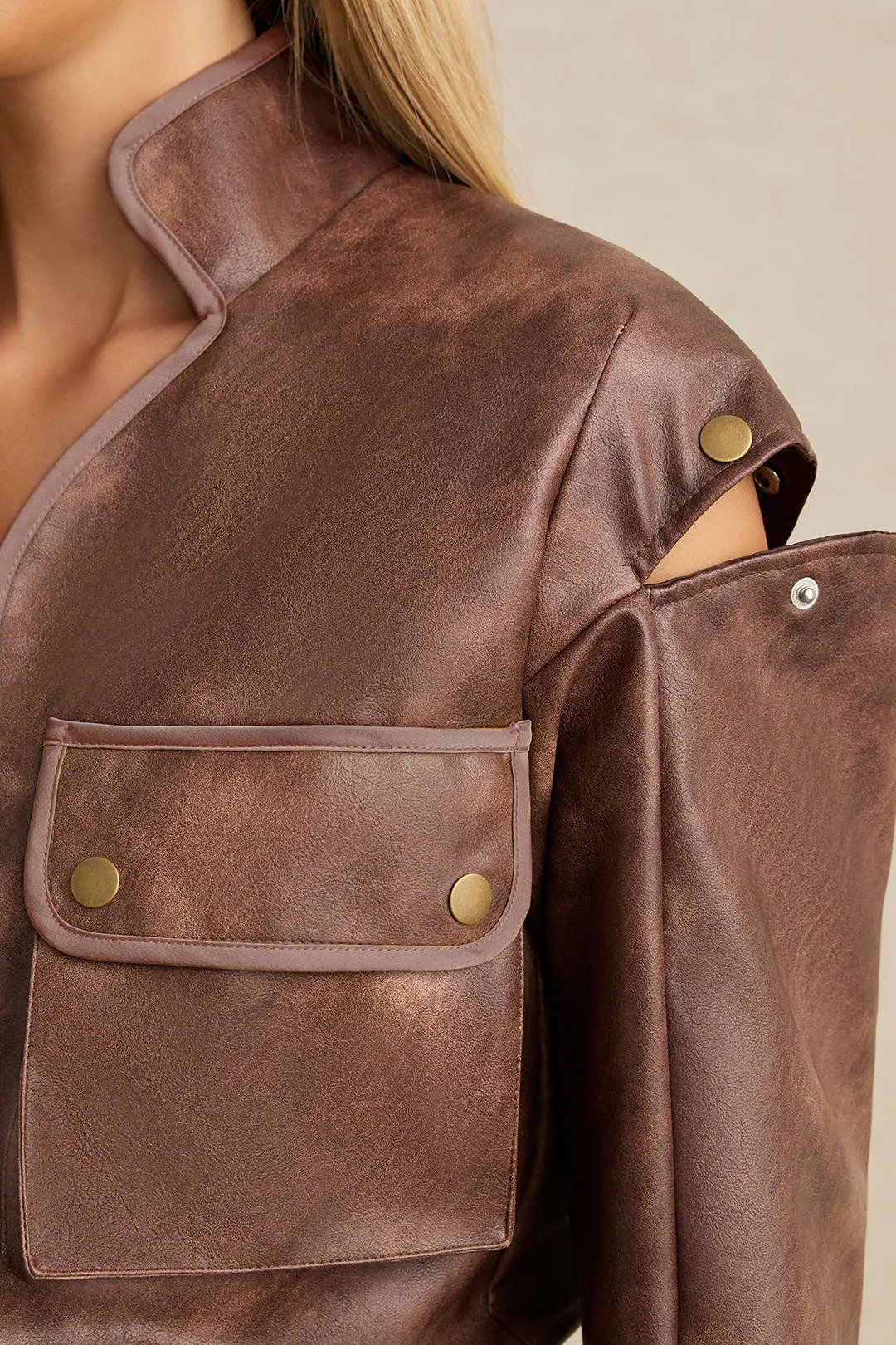 Faux Leather Pocket Zipper Jacket sold by Micas product image thumbnail 3