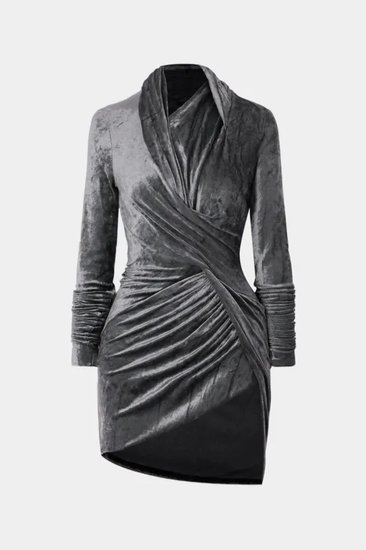 Velvet Asymmetrical Ruched Long Sleeve Mini Dress sold by Micas